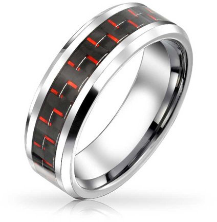 Bling Jewelry Schwarz Rot Carbon Fiber Inlay Hochzeit Band Ring 8Mm