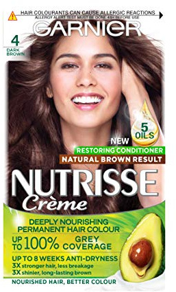 Garnier Nutrisse Creme Permanent Nourishing Hair Colour, Dark Brown (Number 4), 120 milliliters