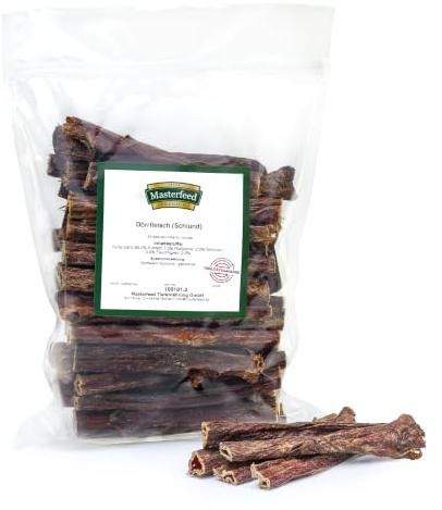 Masterfeed Dörrfleisch, Getrocknet, 100% Natürlich, Rinderdörrfleisch, Rinderschlund, Kauartikel für Hunde (Rollen 10 cm, 500 g)