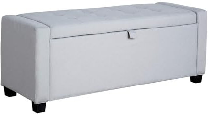 Home Source Storage Ottoman, Lift Up Lid Chest, Footstool Bench, Bedding Blanket Toy Box, Deep Button Detail, 110cm, Grey Linen