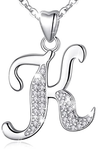 AEONSLOVE Damen Buchstaben Kette Silber Halskette Buchstabe K Kette Mit Buchstaben Brief des Alphabets Initiale Anhänger mit Zirkonia Schmuck Geschenk für Mädchen