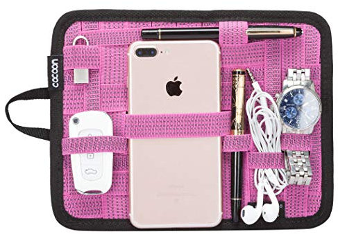 Cocoon GRID-IT - 7-9 iPad Zubehör & Organizer mit elastischen Bändern / Praktischer Organizer für Aktentasche / Organisationssystem für Tablets mit Schlaufe & inkl. Mouse Pad – Pink / 18,4x1x23,5 cm