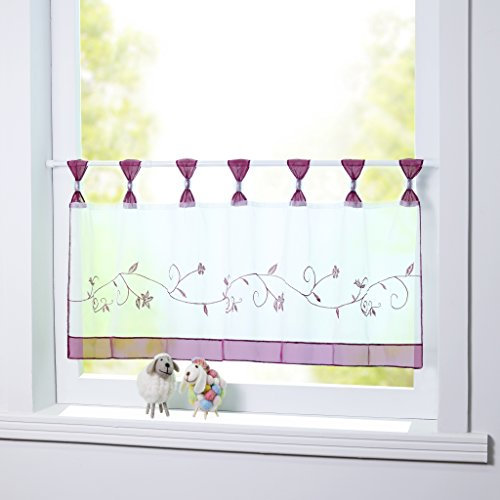 Joyswahl Scheibengardine Voile Bistrogardine Selina mit Blumen-Stickerei Muster Transparente Gardine HxB 45x120cm Violett 1er Pack