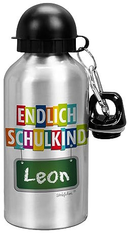 Striefchen® Trinkflasche Endlich Schulkind mit Wunschnamen 500 ml BPA frei Aluminium Silber