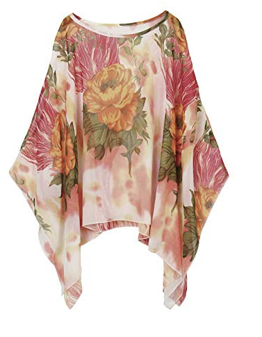 Max Hsuan Womens Ladies Baggy Oversize Plus Size Batwing Tunic Top Blouse Floral Chiffon Kaftan