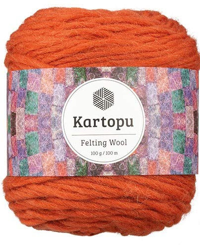 Filzwolle 100gr Knaul,uni+Color,100m Lauflänge, 100% Schurwolle, Mengen und Farbe frei wählbar (orange 1265)