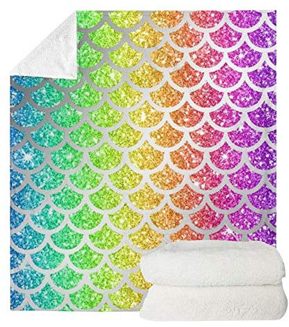 chaqlin Bling Meerjungfrau Fischschuppen Druck Sofa und Haustier Decken für Büro Sofa Stuhl Bettwäsche Couch Kinder Überwurf Decke für Schlafzimmer Couch Reisen - 130 x 150 cm