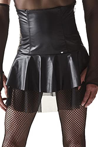 Herren Wetlook fetisch Mini Rock schwarz mit Netzstoff und hohem Bund Crossdresser Skirt L