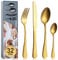 Cutlery Set, BEWOS 32 Piece Stainless Steel Matt Gold Flatware Set, Tableware Silverware Set with Spoon Knife and Fork Set, Service for 8, Dishwasher Safe/Easy Clean