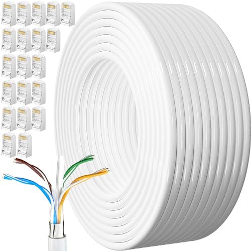 Cable Ethernet 100 Metros, Cat 6 Cable de Red Exterior FTP Blindado Cable a Granel Bobina Cable Rj45 Blanco Cable Internet Alta Velocidad Cable Lan 250MHz Cabo de Rede para Enrutador Módem