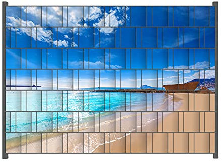 Wallario Zaun Sichtschutz Windschutz für EIN- und Doppelstabmattenzäune in der Größe Breite 2,00m x Höhe 1,40m, Motiv: Traumstrand unter blauem Himmel