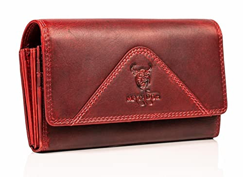 MATADOR Leder Geldbörse Damen Rot Groß #Budapest mit edler Geschenk Box, Luxus RFID Brieftasche Frauen Gross, Geldbeutel Frauen Viele Fächer, Edles Portemonnaie Damen Rot