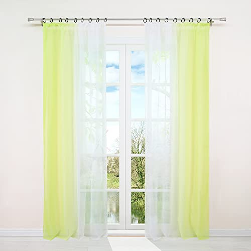 HongYa 2er-Pack Farbverlauf Gardinen Transparenter Voile Vorhänge Schals mit Kräuselband H/B 225/140 cm Grün