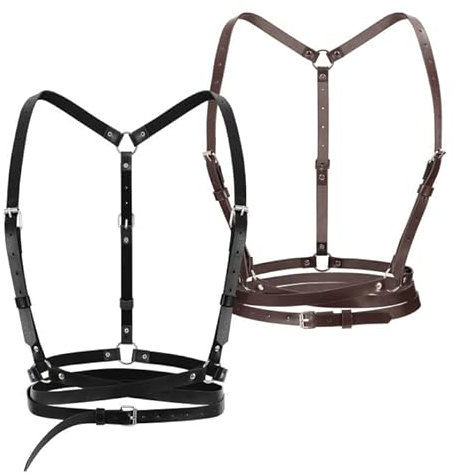 LEACOOLKEY Damen Punk Taillengürtel PU Leder Schwarz Gothic Gürtel Körperketten Gürtel für Cosplay Rave Outfit Halloween Kostüm