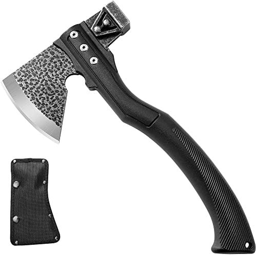 TESCOACH Ascia da campeggio 27 cm per legno, manico ergonomico curvo antiscivolo, guaina portatile (0,5 kg)
