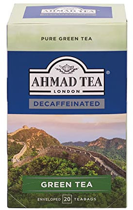 Ahmad Tea - Grüner Tee ohne Koffein - Koffeinfreier Grüntee - Einzeln Verpackte, Aromaversiegelte Teebeutel mit 2g Tee pro Portion - 20 Teebeutel mit Band