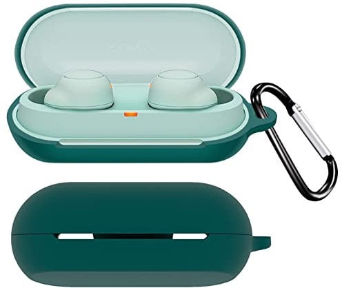 QINOUK for Sony WF-C500 Case,Dustproof,Shockproof and with D Shape Clip,Premium Soft Silicone Full Protective Case Compatible with Sony WF-C500-Green