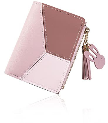 FuninCrea Petit Portefeuille Femme, Porte Monnaie Femme Porte-Cartes avec Fermoir en Métal, Porte Feuilles pour Femmes avec Sac à Monnaie, Portefeuilles Zippé Multicarte Portefeuille en Cuir (Rose)