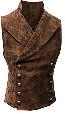 Manteau Victorien Vintage pour Homme - Uniforme de Fête - Costume d'Halloween - Cosplay - Coupe-Vent Chaud - Gilet Steampunk Gothique, Marron, S