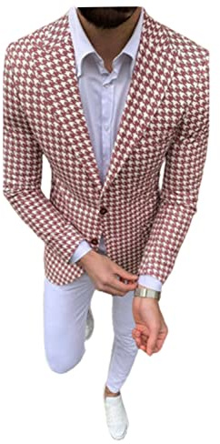 Lacoac Hombre Chaqueta de Sport de Pata de Gallo Chaqueta de Traje de Dos Botones Abrigo de graduación con Solapa de Pico