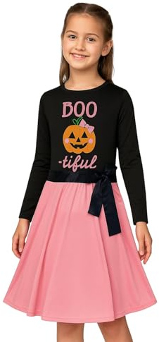 A2Z 4 Kids Girls Halloween Pumpkin Panel Skater Dress Long Sleeve Age 5-13