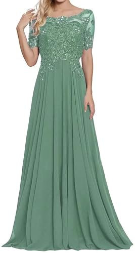 Sincemeet Damen Lange Mutter Der Braut Kleider Chiffon Perlen Spitzenkleid Brautjungfer Mit 1/46 Ärmeln Lang Formelle Abendkleid