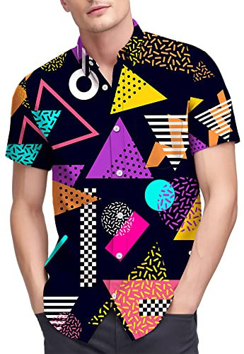 Hawaii-Hemden für Herren, lässig, mit Knopfleiste, kurzärmelig, 80er-/90er-Jahre-Kleidung, Vintage, lustig, Party, Strandkleidung, Schwarz, XX-Large