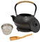 AD.CON Teekanne aus Gusseisen, Japanische Teekanne, Gusseisen Teekanne mit Sieb aus Edelstahl, Schwarz, 1.4L