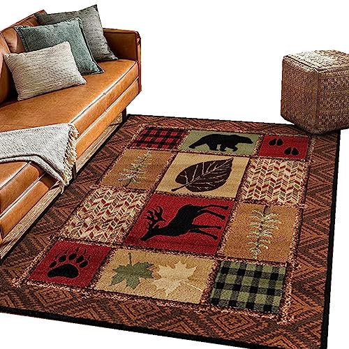 Teppich Wohnzimmer Schlafzimmer Weich Anti-Rutsch Waschbar Unterseite Teppiche für Kinderzimmer Moderner Braun Läufer Teppich Hirsch Bär Tier Vintage Ethnisch Braun Tapis (Braun 3, 50x80x0.5cm)