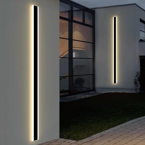Mikeru Lange Außenwandleuchte 180cm, 3000K-Warmweiße Außenwandleuchten 60W Garten Außen LED Lichtleiste mit Netzstrom IP65 Wandmontierte Schwarze Wandleuchten für Flur, Veranda, Balkon