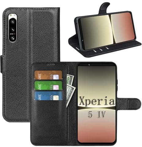 betterfon Handyhülle Kompatibel mit Sony Xperia 5 IV | Premium Qualität TPU Klapphülle für Xperia 5 IV mit Kartenfächern | Magnetverschluss Handyhülle | Schwarz