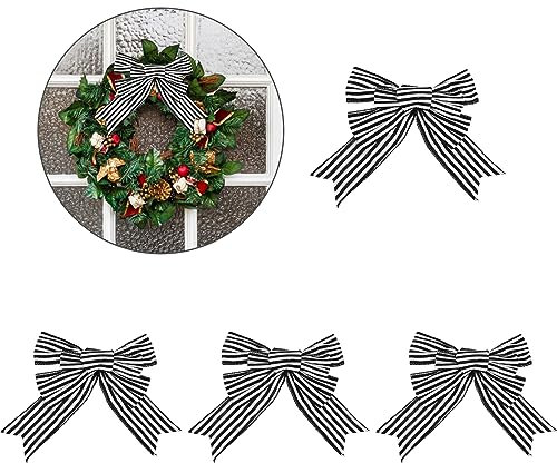 GLOBLELAND 4 Stück Schwarz Weiß Gestreifte Leinenschleife Mit Drehband, Handgefertigte Streifenschleife, Weihnachts Bauernhaus Dekoration, Schleife Für Kränze, Baumverpackungen