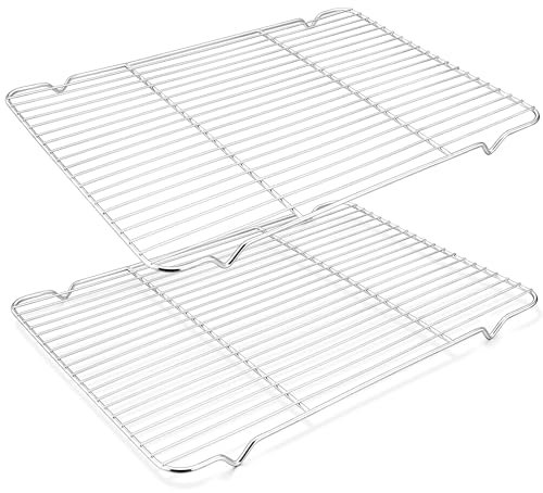 HaWare Rejilla de enfriamiento, de acero inoxidable, grande, juego de 2 unidades, 42 x 29,2 x 2 cm, rectangular, para hornear, freír, asar, asar a la parrilla, saludable y duradera, apta para