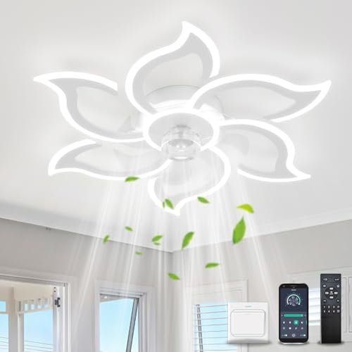 YOLEDY Lampada Ventilatore da Soffitto, Intelligente Pale da Soffitto con Luce e Telecomando, Forma a Fiore, Dimmerabile, Reversibile 6 Velocità, Motore DC con Timer, Bianco