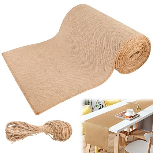Chemin de table en toile de jute - 30 cm x 10 m - En toile de jute naturelle - Décoration bohème vintage - Pour mariage, ferme, communion