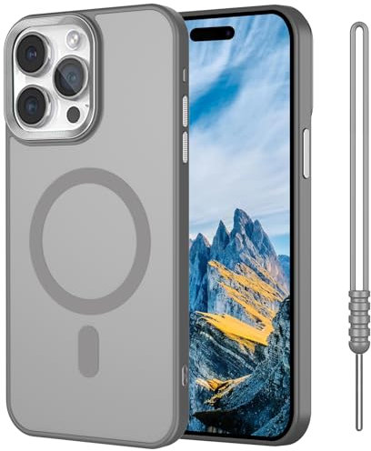 SouliGo Magnetic Case for iPhone 14 Pro Max 6.7”【Compatible with MagSsafe】 Slim Translucent Matte Shockproof Hard PC Cover & Soft TPU Bumper Protective Phone Cases with Lanyard - Grey
