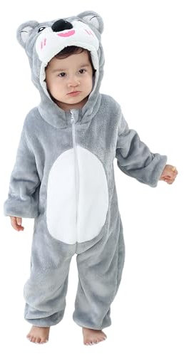 Baby Strampler Winter Warm Flanell Stitch Dinosaurier Einhorn Kostüme, Cute Onesie Schlafanzug Mit Kapuze, Kinder Pyjamas Schlafsack Mit Ärmel Füßen Koala 80 (6-12 Monate)