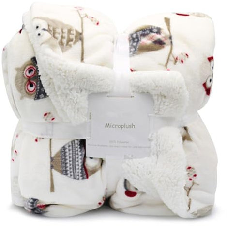 UKELER Sherpa-Fleecedecke mit Eulen-Motiv, Doppelgröße, 152,4 x 203,2 cm, ultraweiche, gemütliche Flanelldecke für Bett/Couch/Sofa/Büro/Camping, tolles Geschenk für Frauentag, Muttertag, Vatertag