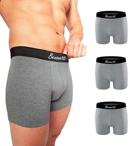 Benonetti Herren Boxershorts (3er Pack) aus Premium Baumwolle – Sportliche, atmungsaktive Männer- mit elastischem Bund (DE/NL/SE/PL, Alphanumerisch, XL, Regular, Regular, Grau)
