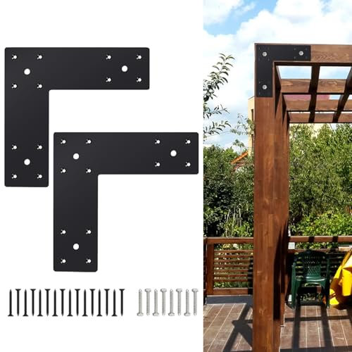 VoTwoofv Pergola Flat Brackets 10 x 10- 2Pack,L-Shape Straight Joining Brackets for 4 x 4 or 6 x 6 Lumber,Heavy Duty Mending Plate for Gazebo,Porch,Truss Framing,Log Cabins
