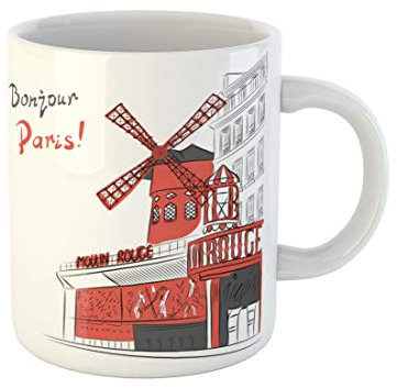Tasses À Café Red Sketch of Urban Landscape Cabaret Moulin Rouge Tasse Café Idéal Tasse À Thé Drôle Mug Ceramique pour Cadeau Collègue Travail 330Ml