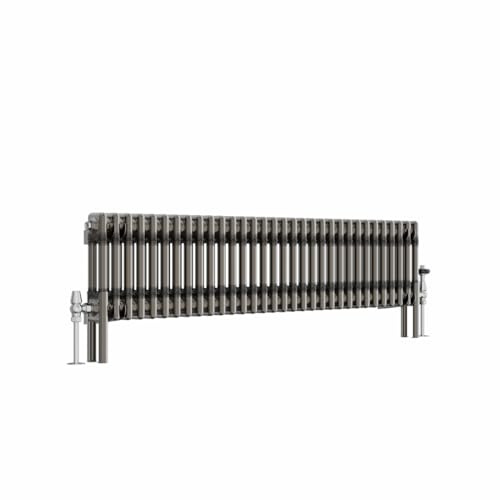 Blümme 300 x 1460mm Raw Metal Radiator Cast Iron Double Column Horizontal | Central Heating Traditional Radiator, 1.5mm Steel, High Heat Output, Brackets Included, For Hallway, Living Room, Bathroom