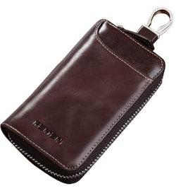 PORRASSO Astuccio Portachiavi Vera Pelle Auto Del Sacchetto Portachiavi Portatile Sacchetto Chiave Key Case con 6 Gancio per Uomo Caffè B
