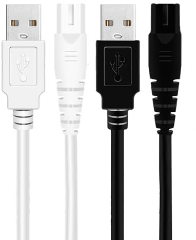 Asheyya 2 Pcs Charging Cord for Water Flosser, Replacement Charging Cable for FC159 FC1591 FC156 FC256 FC259 (Black, White)