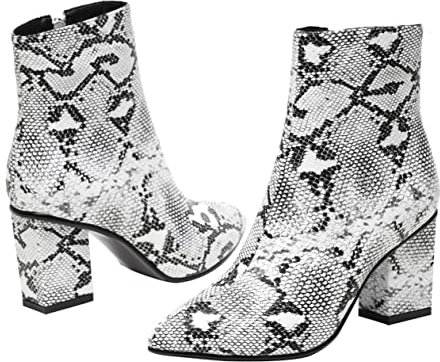 COSMEVIVI Eleganti Stivali in Stile Occidentale da Donna con Tacchi Alti in Pelle di Serpente Tacchi Spessi Stivali Corti con Cerniera Caldi E Antiscivolo