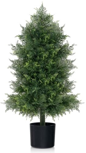 RELAX4LIFE Kunstpflanze Zeder 80 cm, Künstliche Pflanzen im Topf, Zedernbaum Künstlich, Künstliche Zedernpflanzen, Fake Plant, für Wohnzimmer, Schlafzimmer, Büro, Veranda, Dekoration