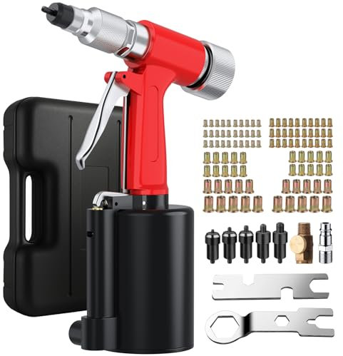 Proster Kit de herramientas neumáticas hidráulicas para tuercas de remache – Pistola de remache resistente para tuercas M4-M10, incluye 100 tuercas remachables y caja de almacenamiento
