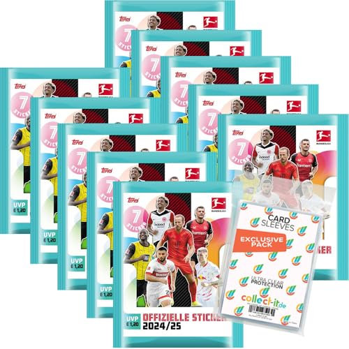 Bundle mit Topps Bundesliga Sammelsticker 2024/2025-10 Tüten + exklusive collect-it Hüllen