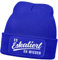 MoonWorks® Damen Beanie mit Patch Strickmütze mit Spruch Party Eskaliert eh Wieder Aufdruck Lustig Damenmütze Blau Unisize