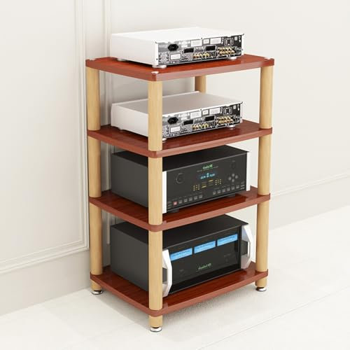 ZYXQQJ HiFi Rack Media Stand 3/4 Tier AV Storage Cabinet Amplifier Rack Audio-video Shelving For Display Record Player Stereo Receiver(Teak,4 Tier)